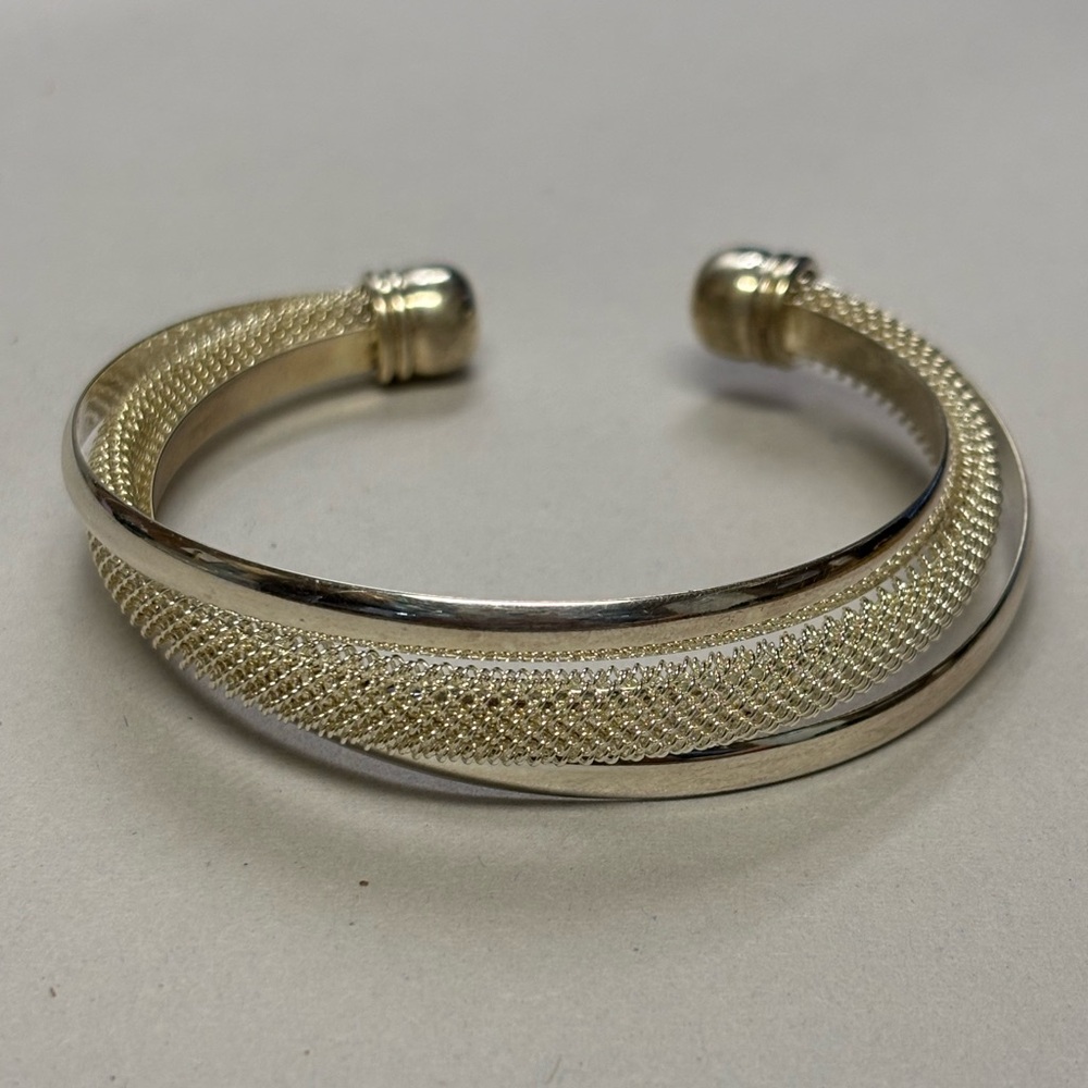 Vintage Silver Twisted Mesh Cuff Bangle Bracelet #4868